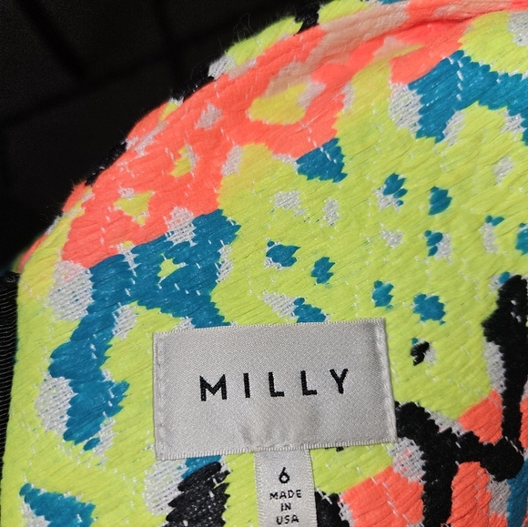 Milly bright colored v neck textured mini dress with contrasting zipper size 6 - Picture 5 of 7